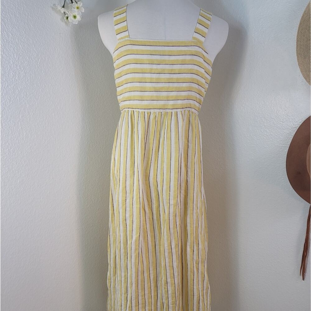 RACHEL ZOE Yellow Ivory Striped Linen Button Front Midi Dress Breezy Summer - Picture 10 of 14